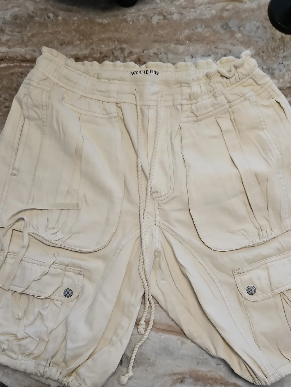 We The Free Off-White Utility Drawstring Cargo Shorts - Picture 1 of 4